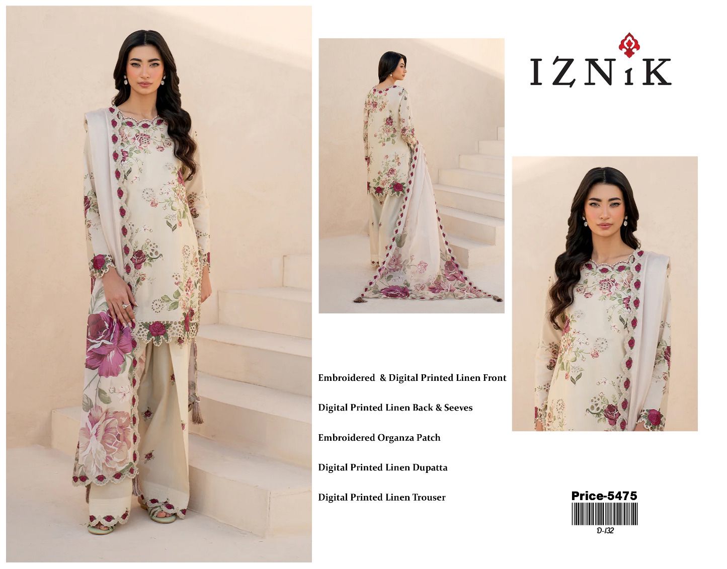 Iznik Emb Luxury Linen 3PC