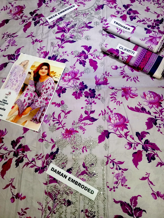 ANEELA Linen Embroidered 3 PC