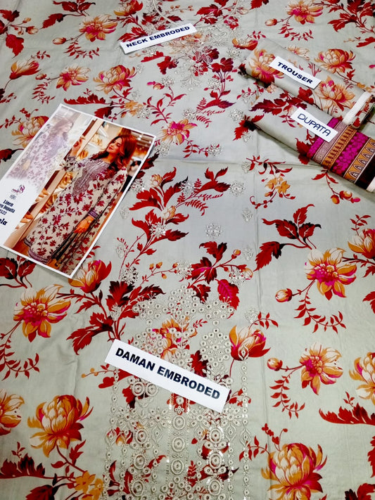 ANEELA Linen Embroidered 3 PC