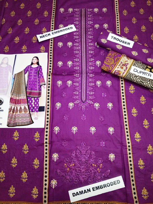 ASIM JOFA Linen Embroidered 3 PC
