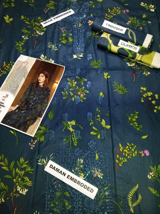 SANOOR Linen Embroidered 3 PC