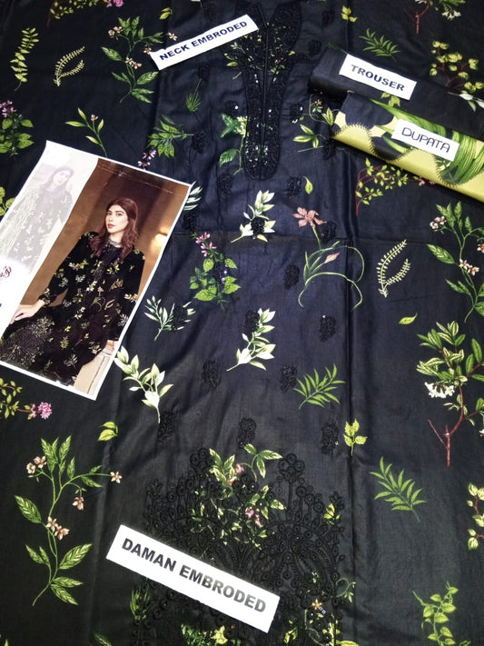 SANOOR Linen Embroidered 3 PC