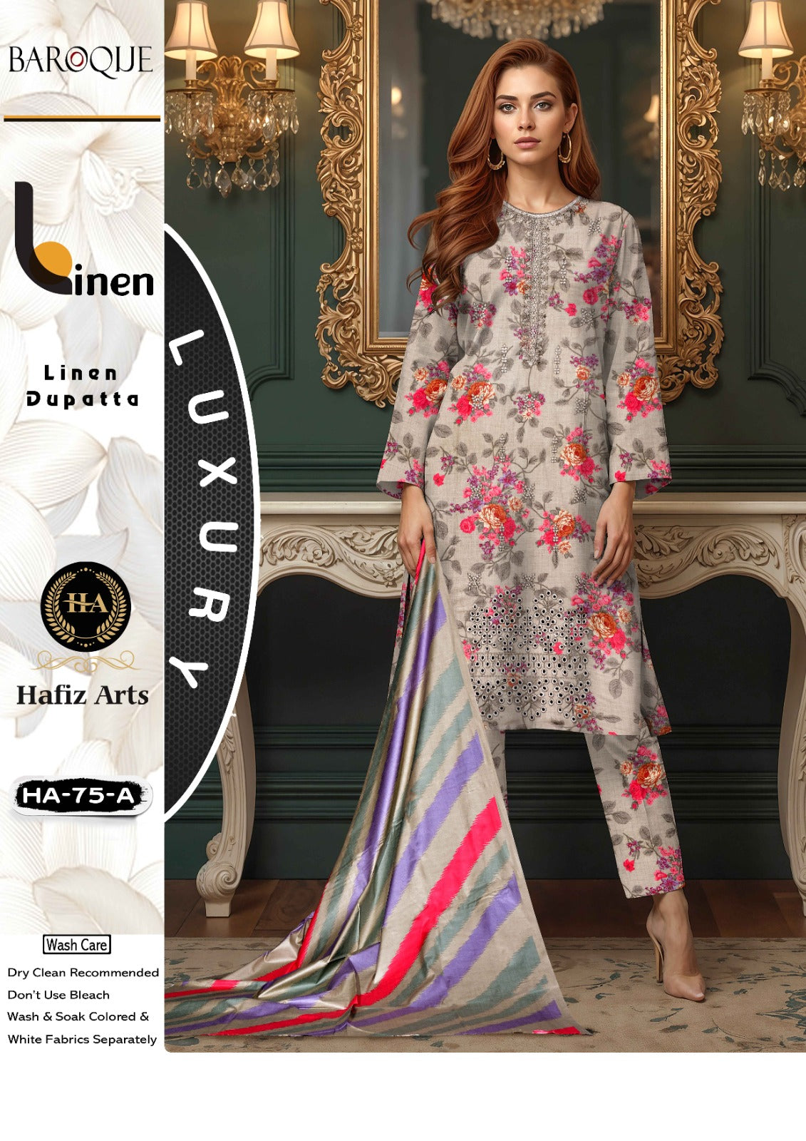 Baroque Linen Embroidered 3 PC