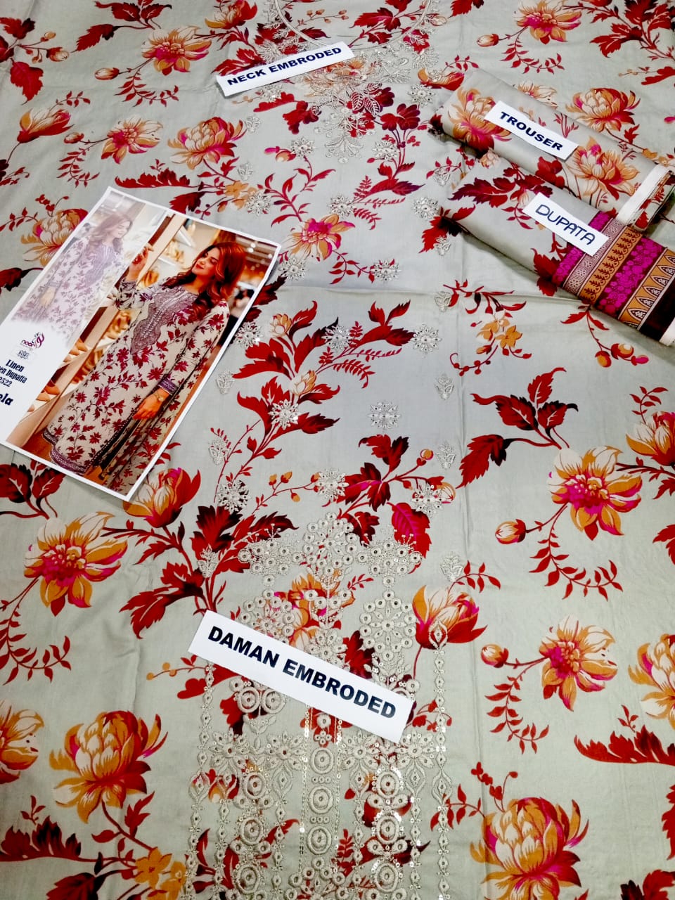 ANEELA Linen Embroidered 3 PC