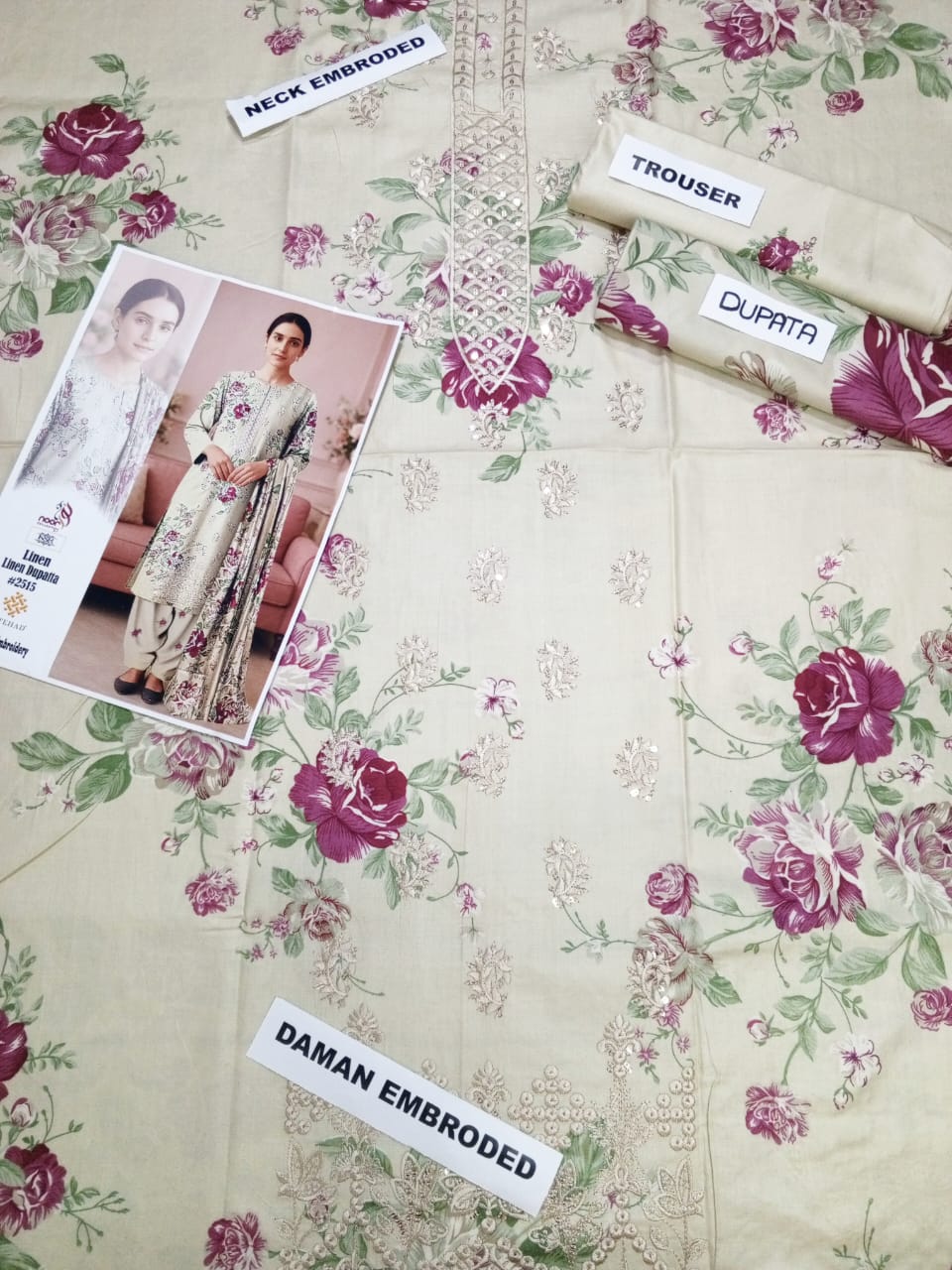 ITTEHAD Linen Embroidered 3 PC