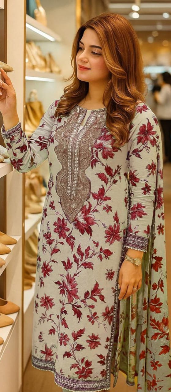 ANEELA Linen Embroidered 3 PC