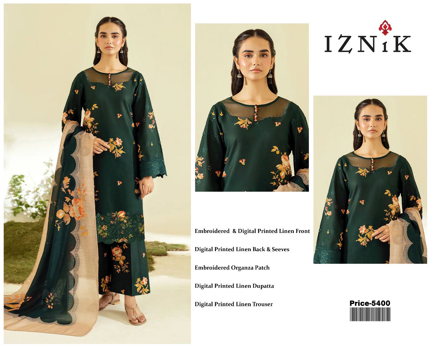 Iznik Emb Luxury Linen 3PC