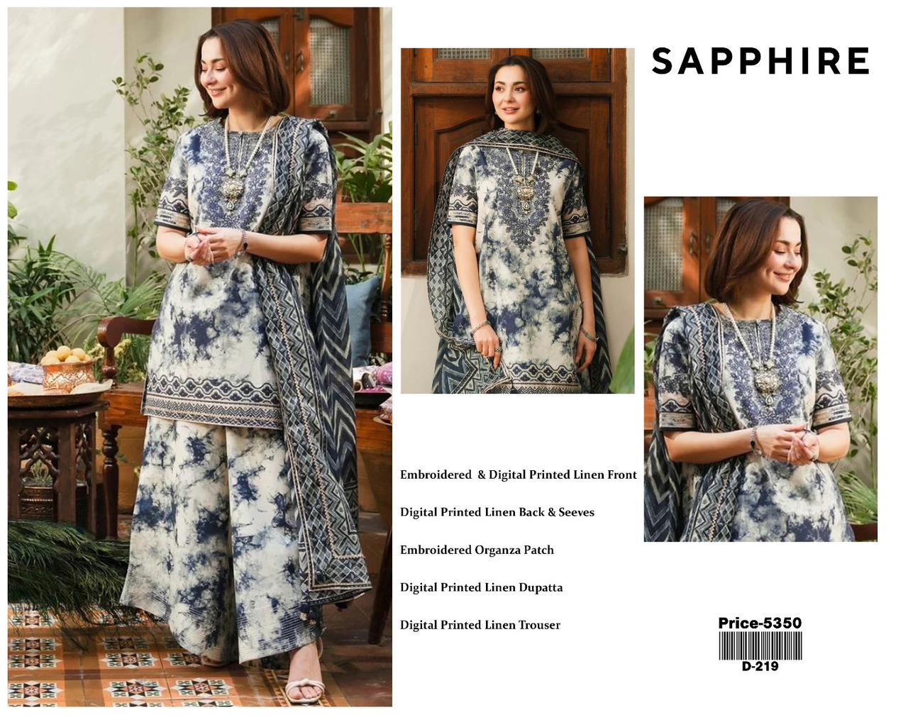 Sapphire Emb Luxury Linen 3PC