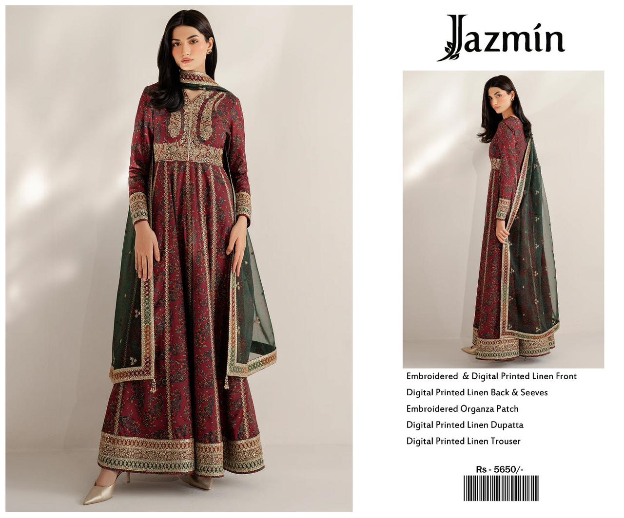 Jazmin Emb Luxury Linen 3PC